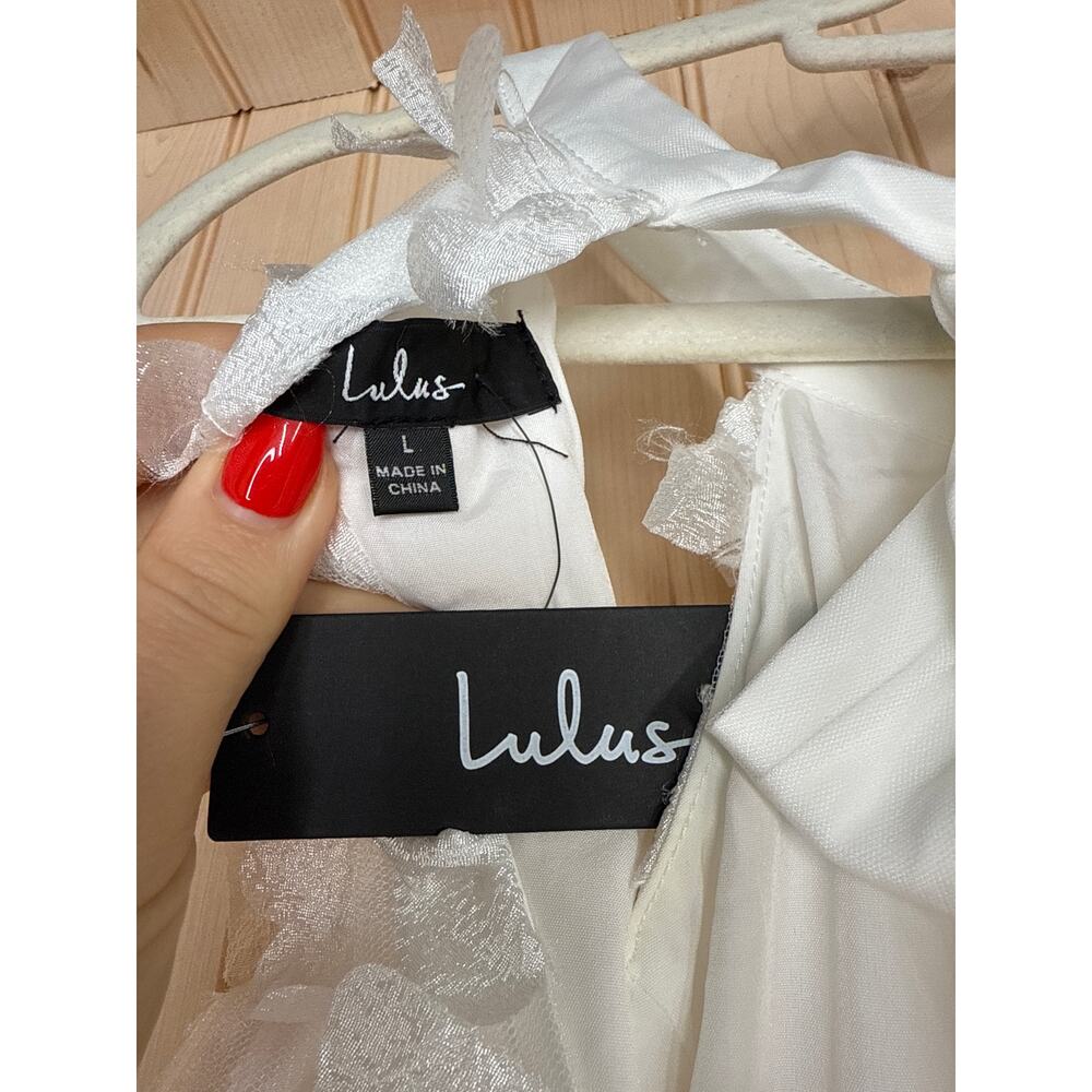 NWT Lulus Dearly Adored White Applique Halter Sleeveless Mini Dress Cocktail L - Picture 7 of 8